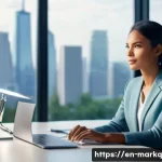 고객 가치 제안 작성법 - **Prompt:** A young professional woman, dressed in smart casual attire, sits at a sleek, modern desk...