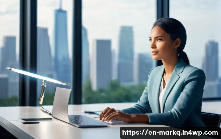 고객 가치 제안 작성법 - **Prompt:** A young professional woman, dressed in smart casual attire, sits at a sleek, modern desk...