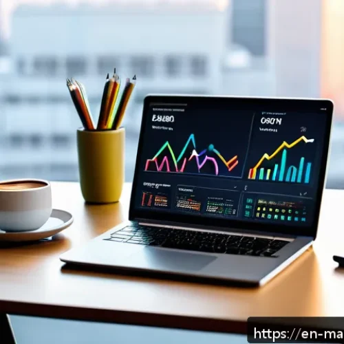 SEO 콘텐츠 작성법의 기초 - A modern digital marketing workspace featuring a sleek laptop displaying SEO analytics dashboards wi...