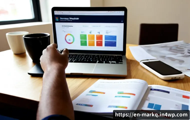 소셜 미디어 광고의 기본 원칙 - Photorealistic modern small-business marketing workspace, confident adult entrepreneur seated at a c...